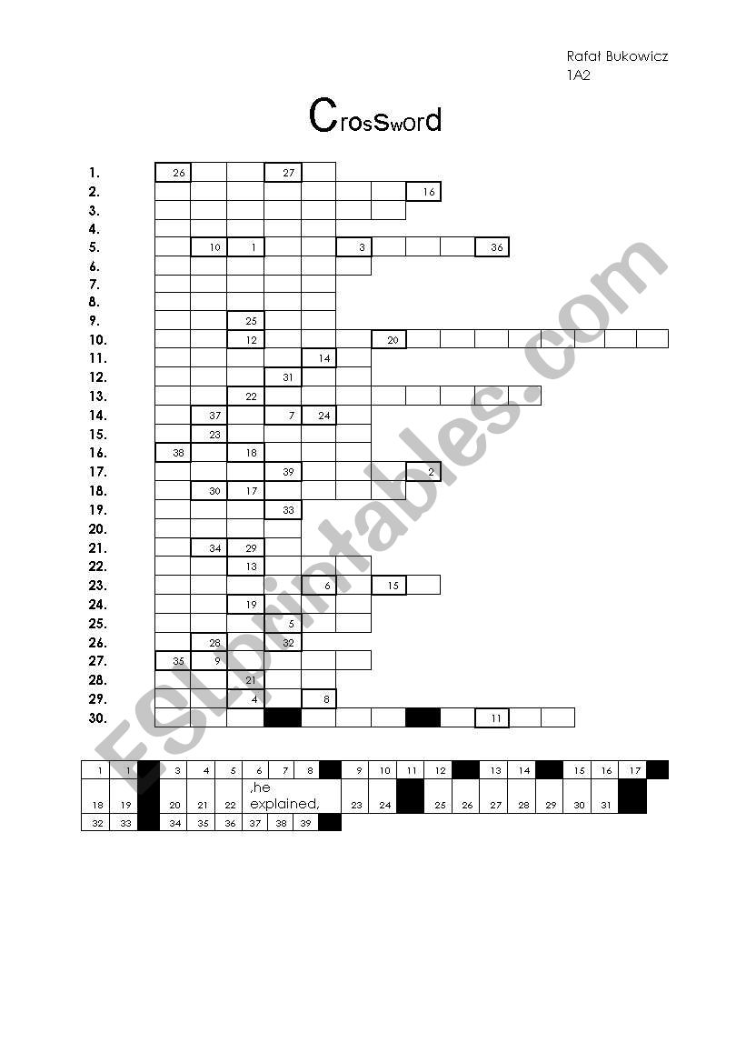 Crossword worksheet