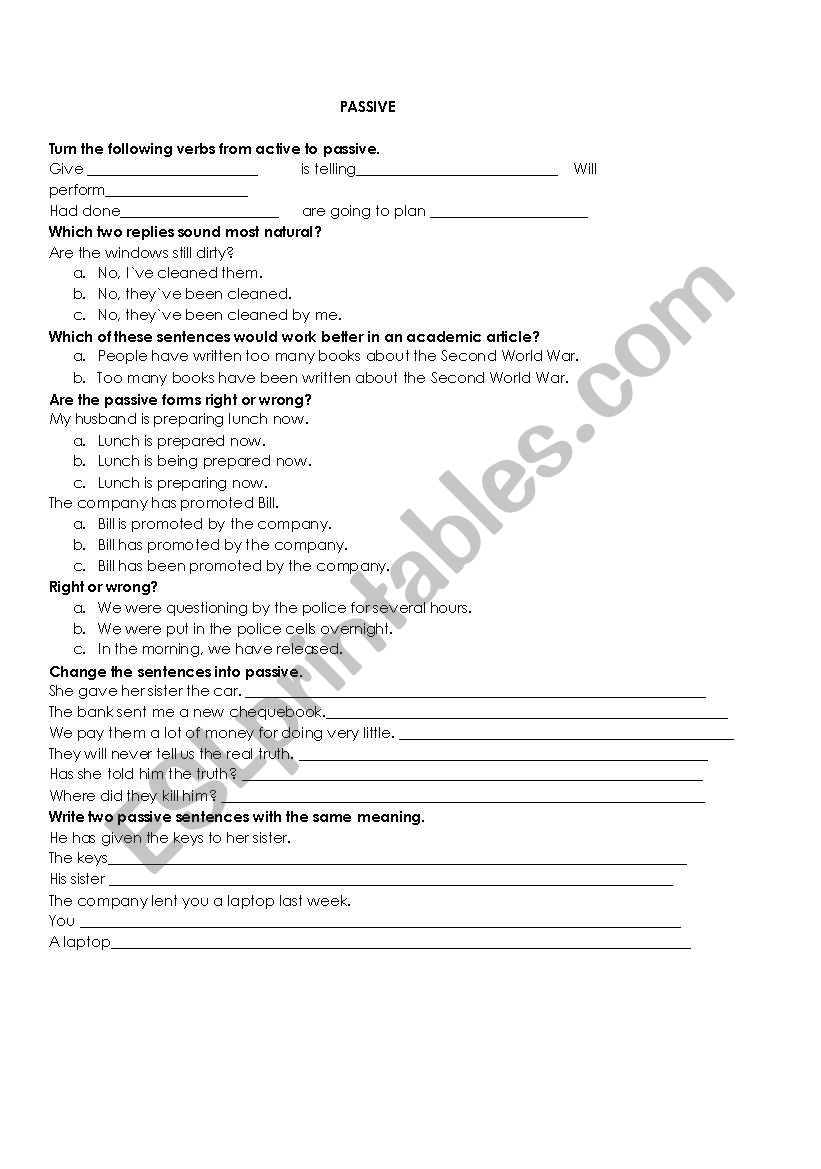 Passive - practice test worksheet