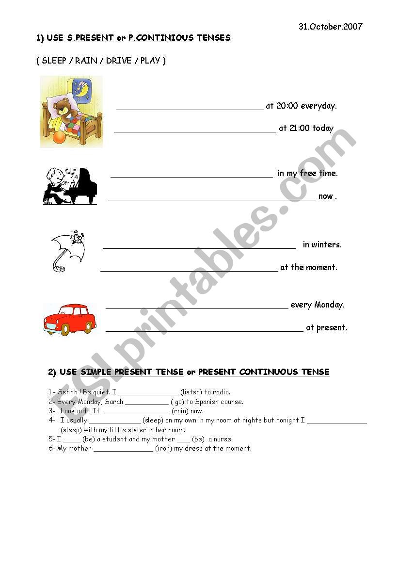 s.present present continous worksheet