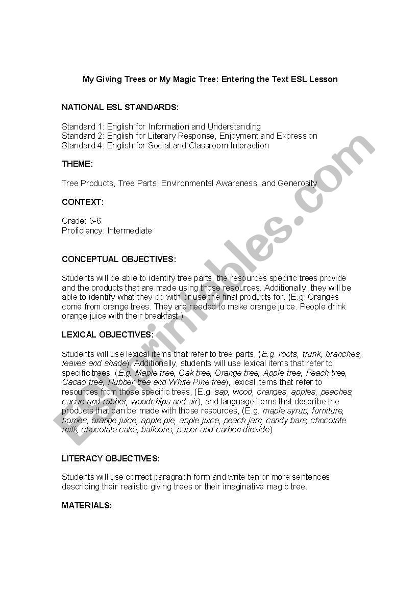 English worksheets: Shel Silverstein´s The Giving Tree/ Scaffolded ...