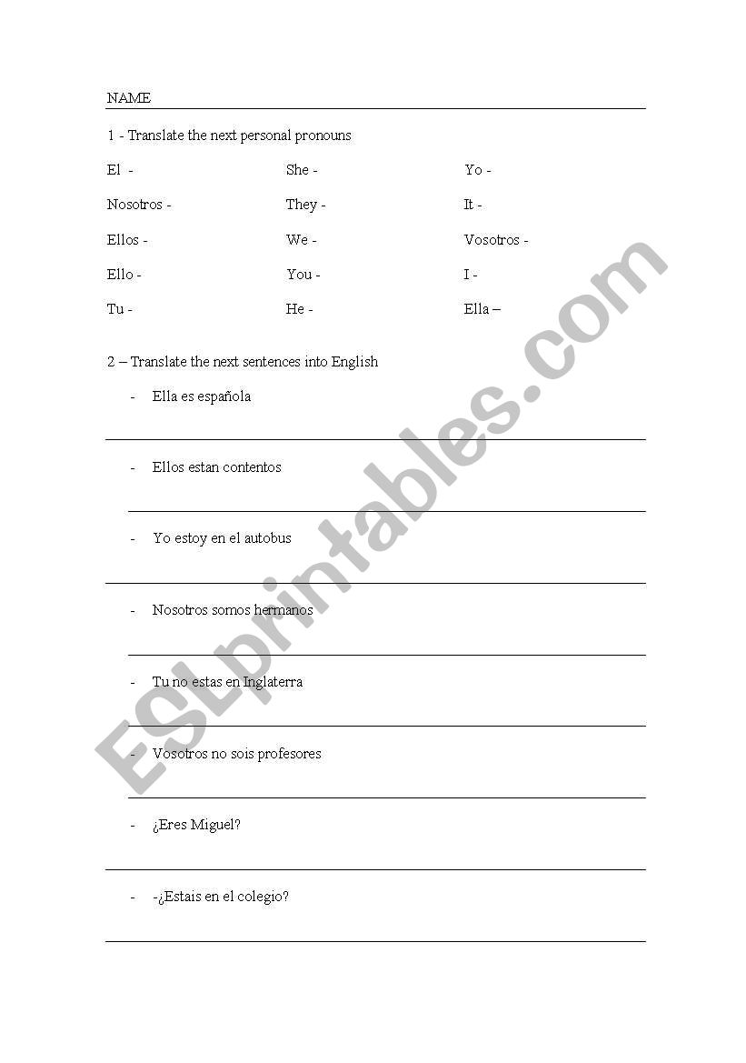 Personal pronouns worksheet