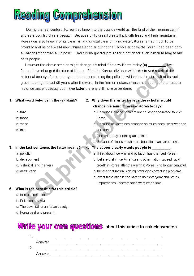 reading worksheet