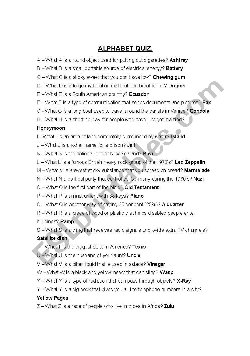 A-Z Alphabet Quiz worksheet