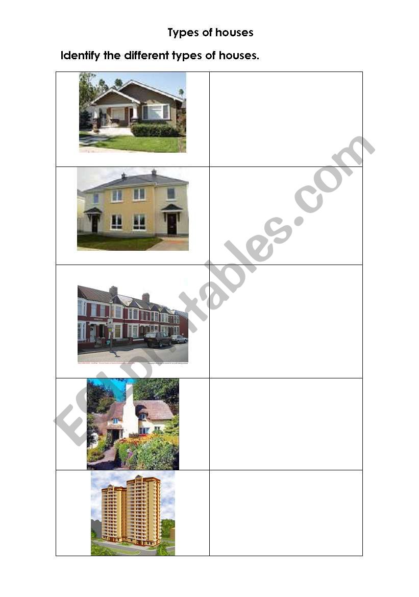 Types of houses worksheet