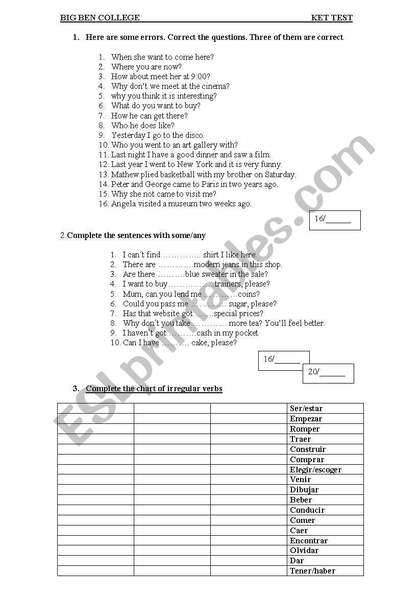 K.E.T CAMBRIDGE worksheet