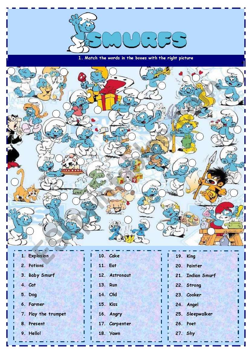 SMURFS VI - VOCABULARY MATCH worksheet