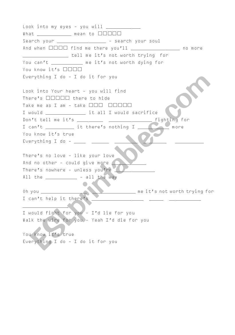 missing words - Bryan Adams worksheet