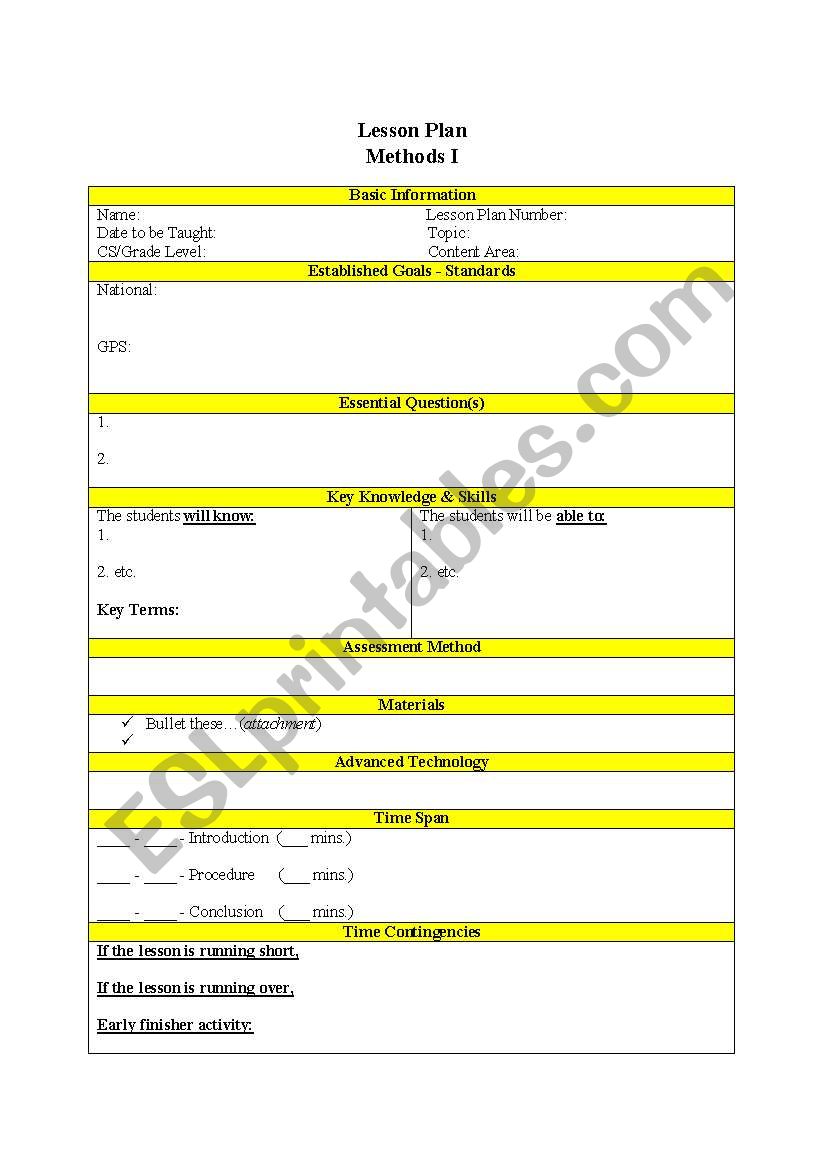 Lesson Plan Template worksheet