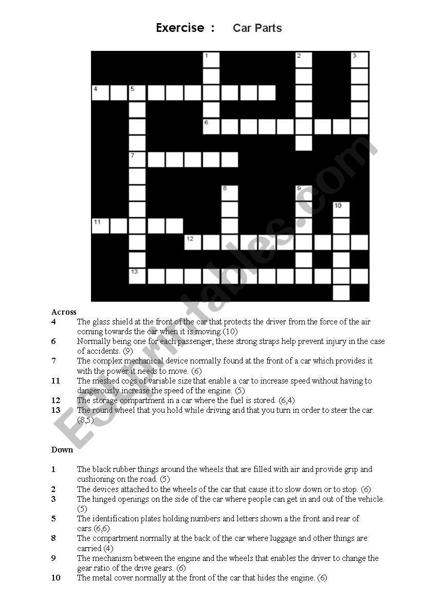 describing car parts worksheet