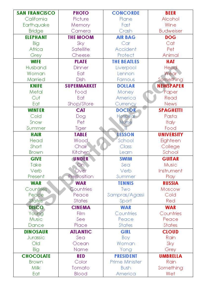 TABOO - ELEMENTARY worksheet