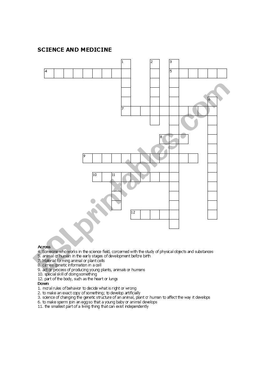 Medicine Crossword worksheet