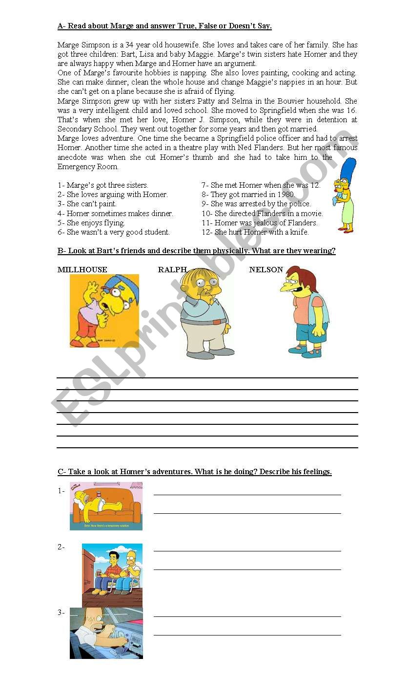 The Simpsons Test  worksheet