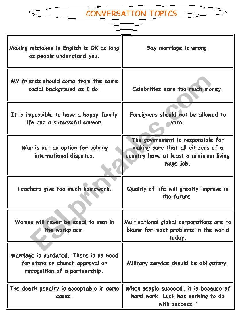 CONVERSATION TOPICS worksheet