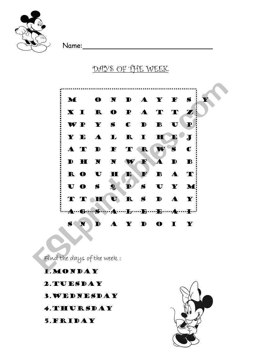 Days of the week - Crosswords worksheet
