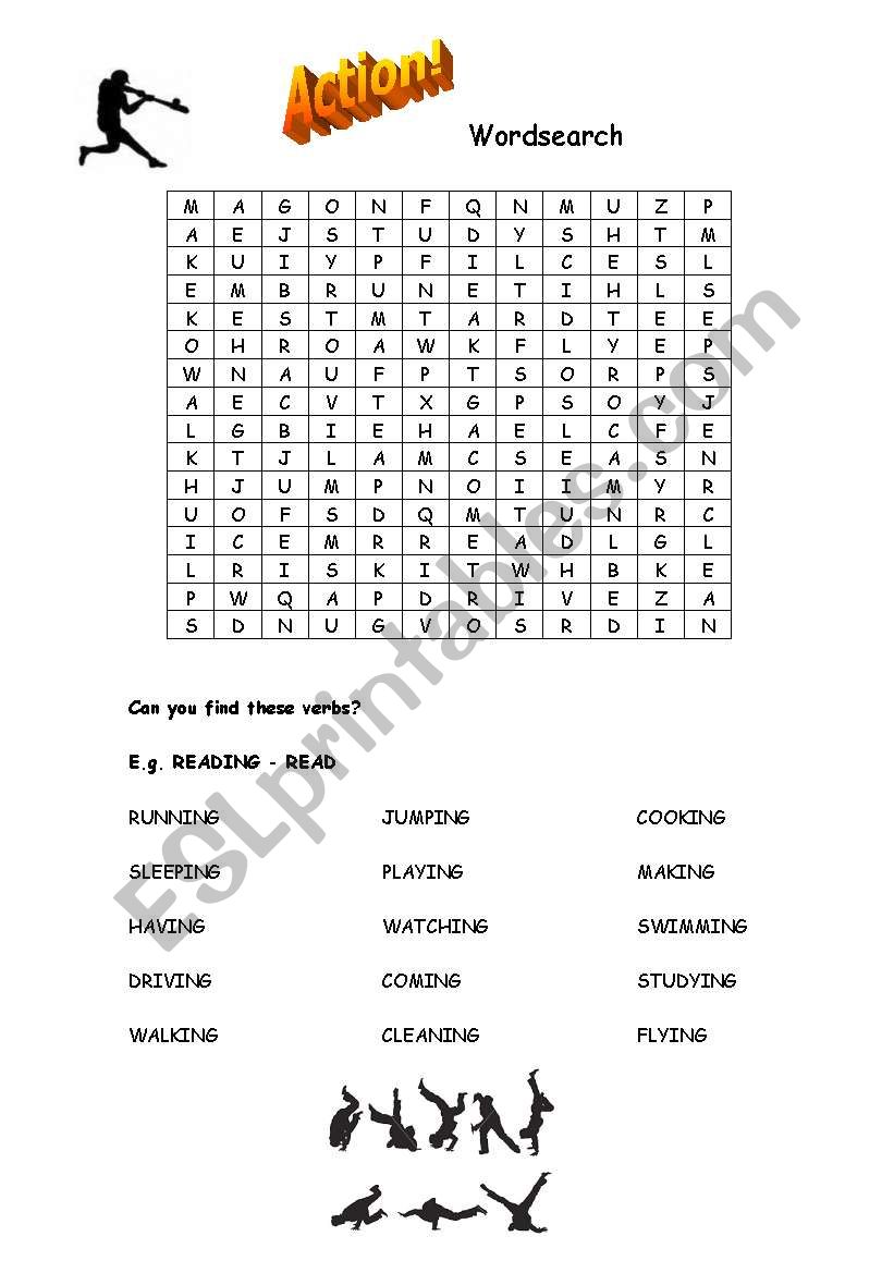 Action wordsearch worksheet