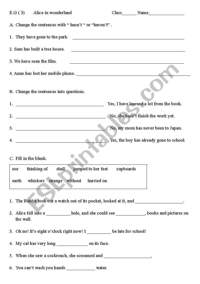 Present Perfect  and Alices Adventure in Wonderland  Ch1