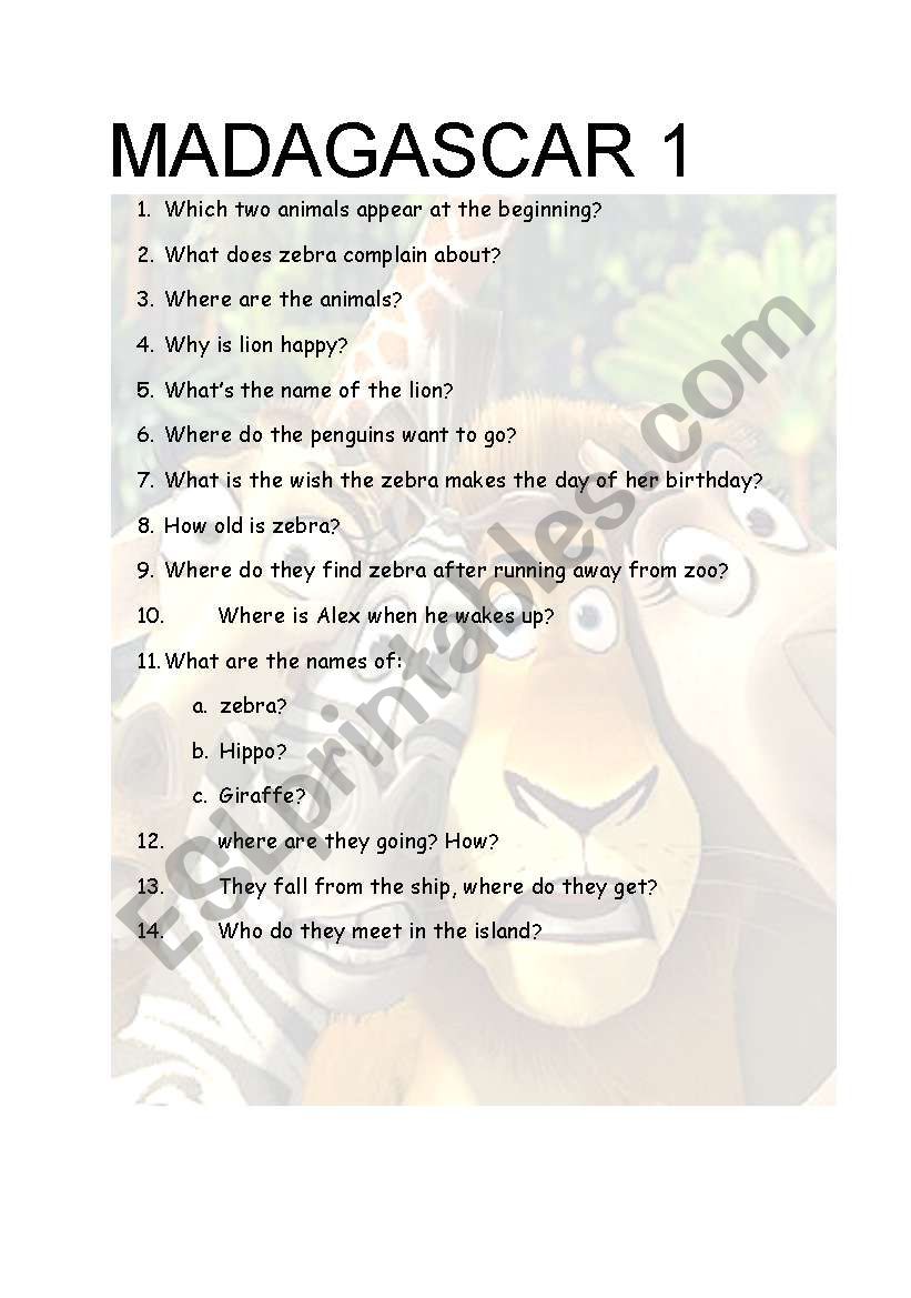 MADAGASCAR worksheet