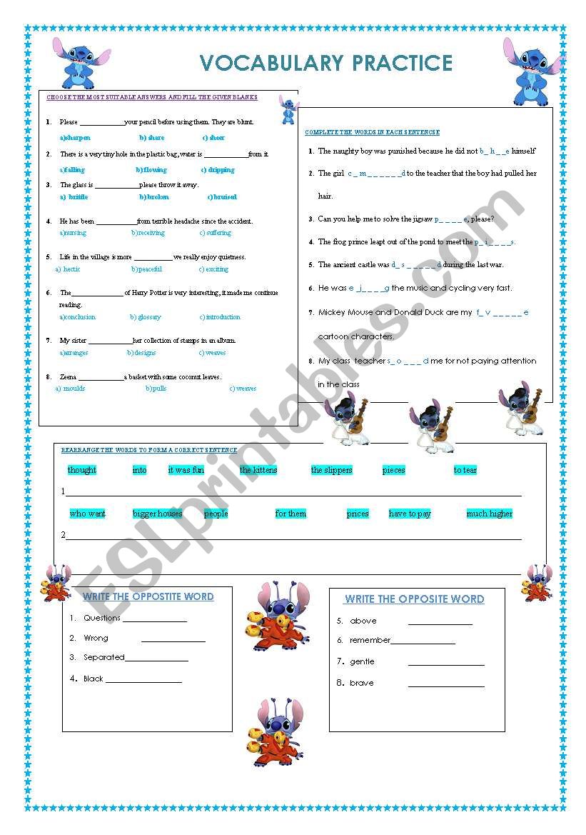 vocabulary practice - ESL worksheet by veenee