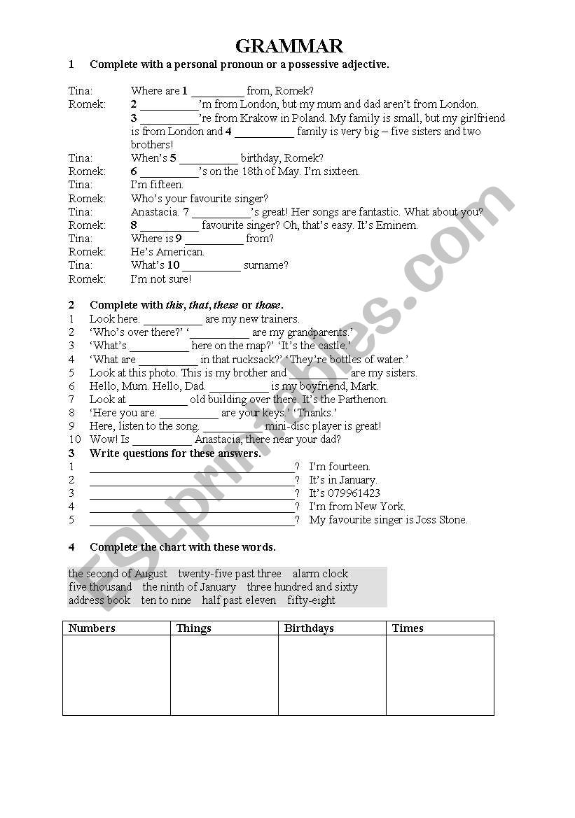 Different tasks worksheet