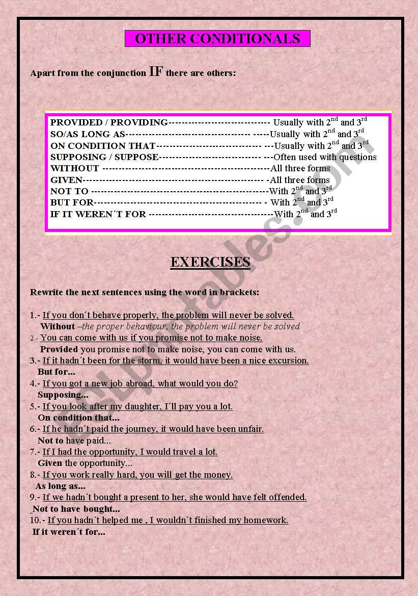 OTHER CONDITIONALS worksheet