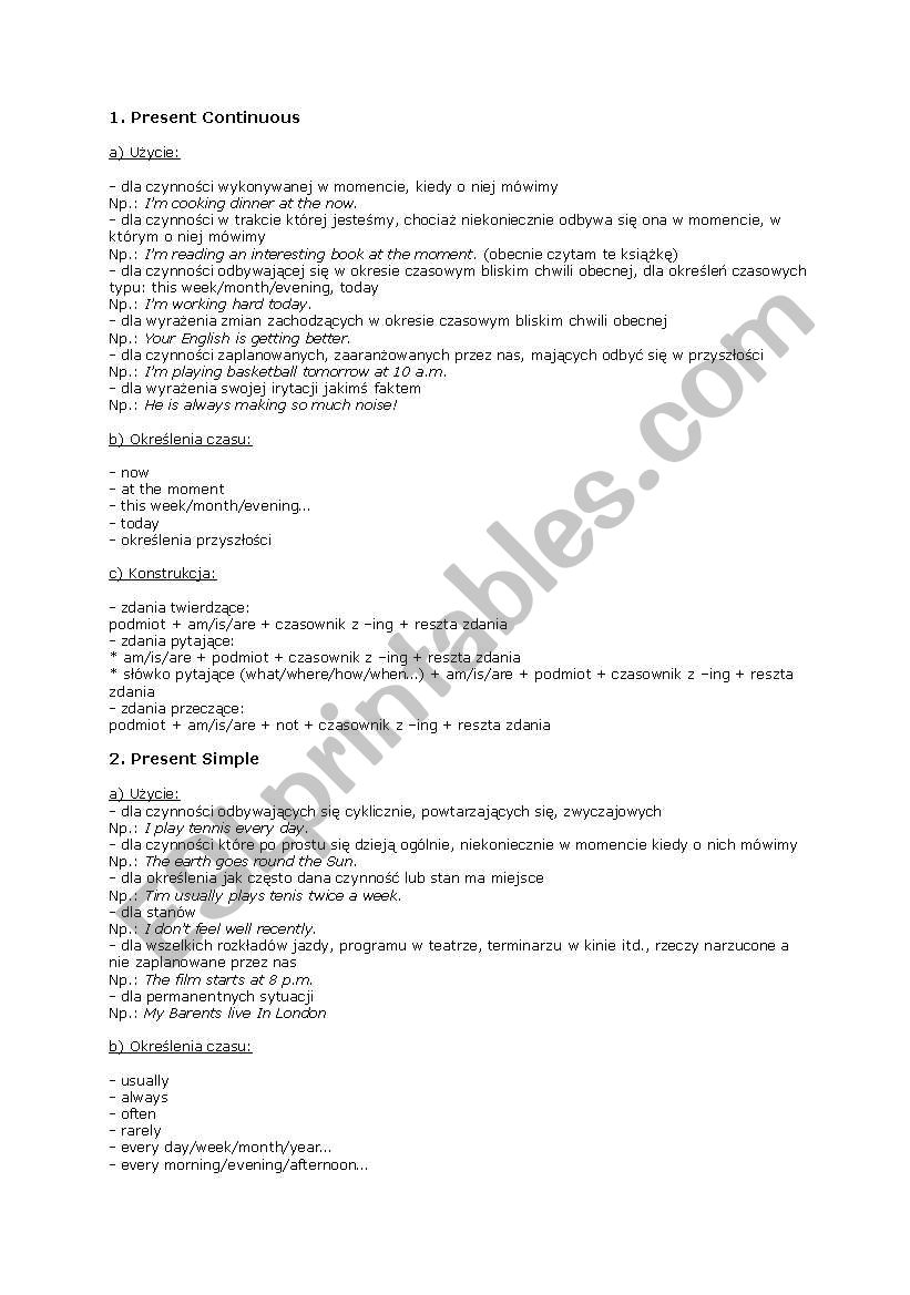 czasy worksheet