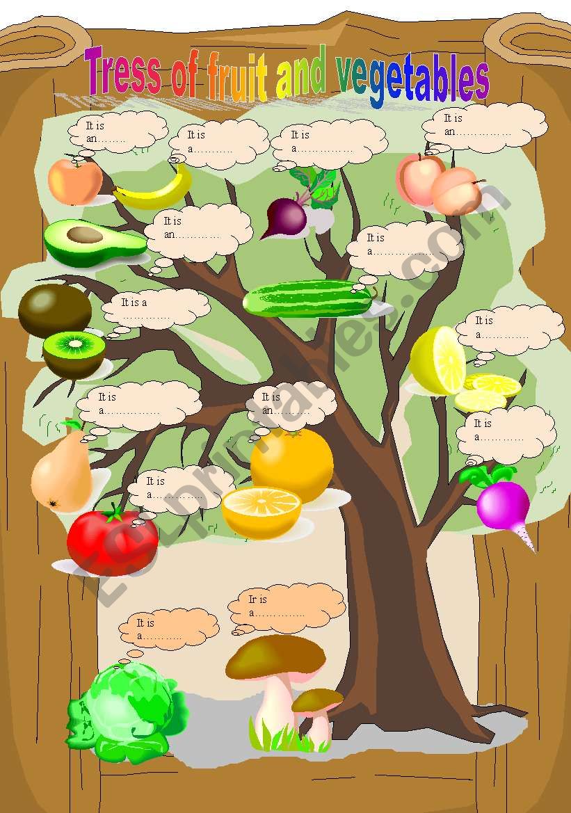 Tree of fruits and vegetables worksheet