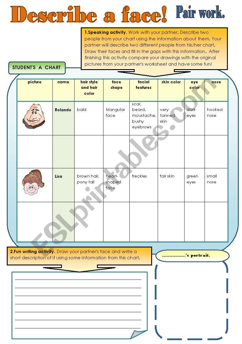 DESCRIBE A FACE - FUN PAIR WORK ACTIVITIES part2 ( 2 pages for student A and student B)