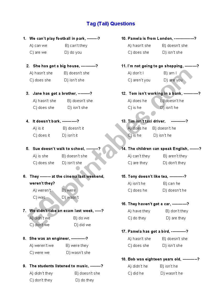 Tag (Tail) Questions worksheet