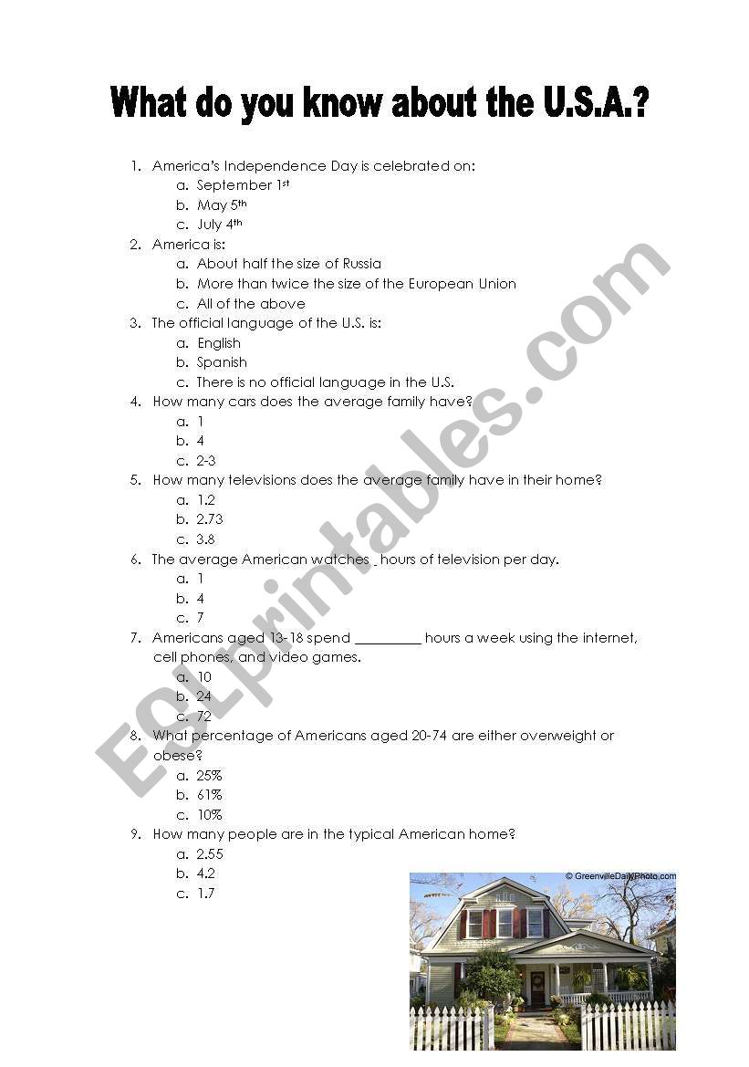 America Questionnaire  worksheet