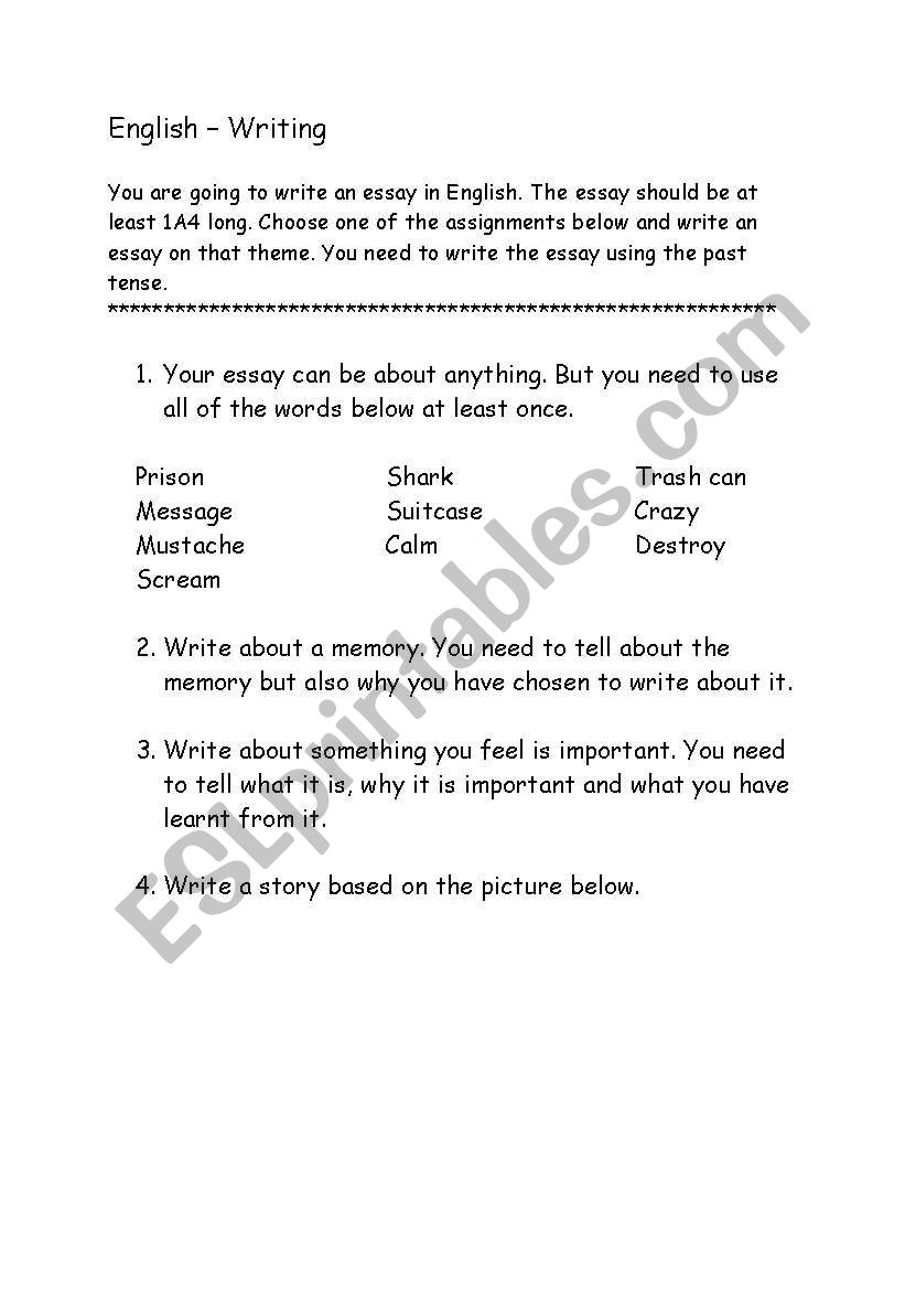 Writing an essay worksheet