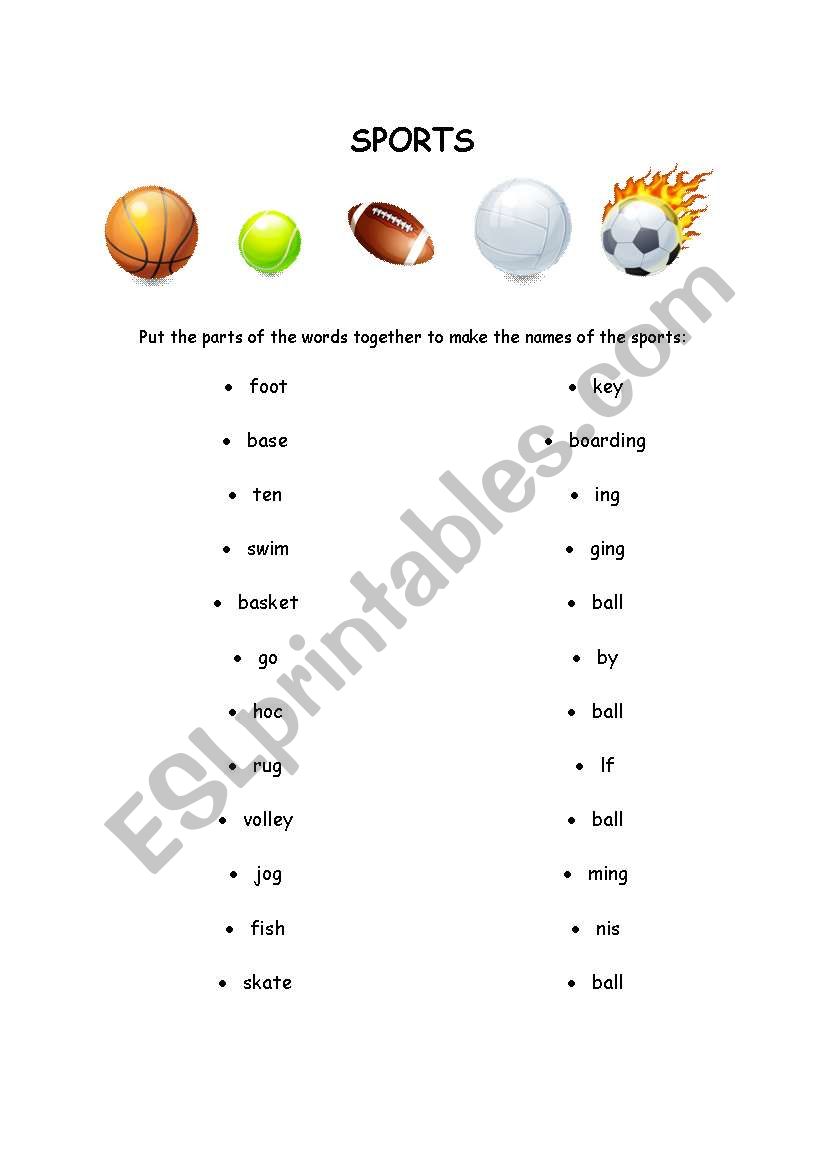 sports matching worksheet