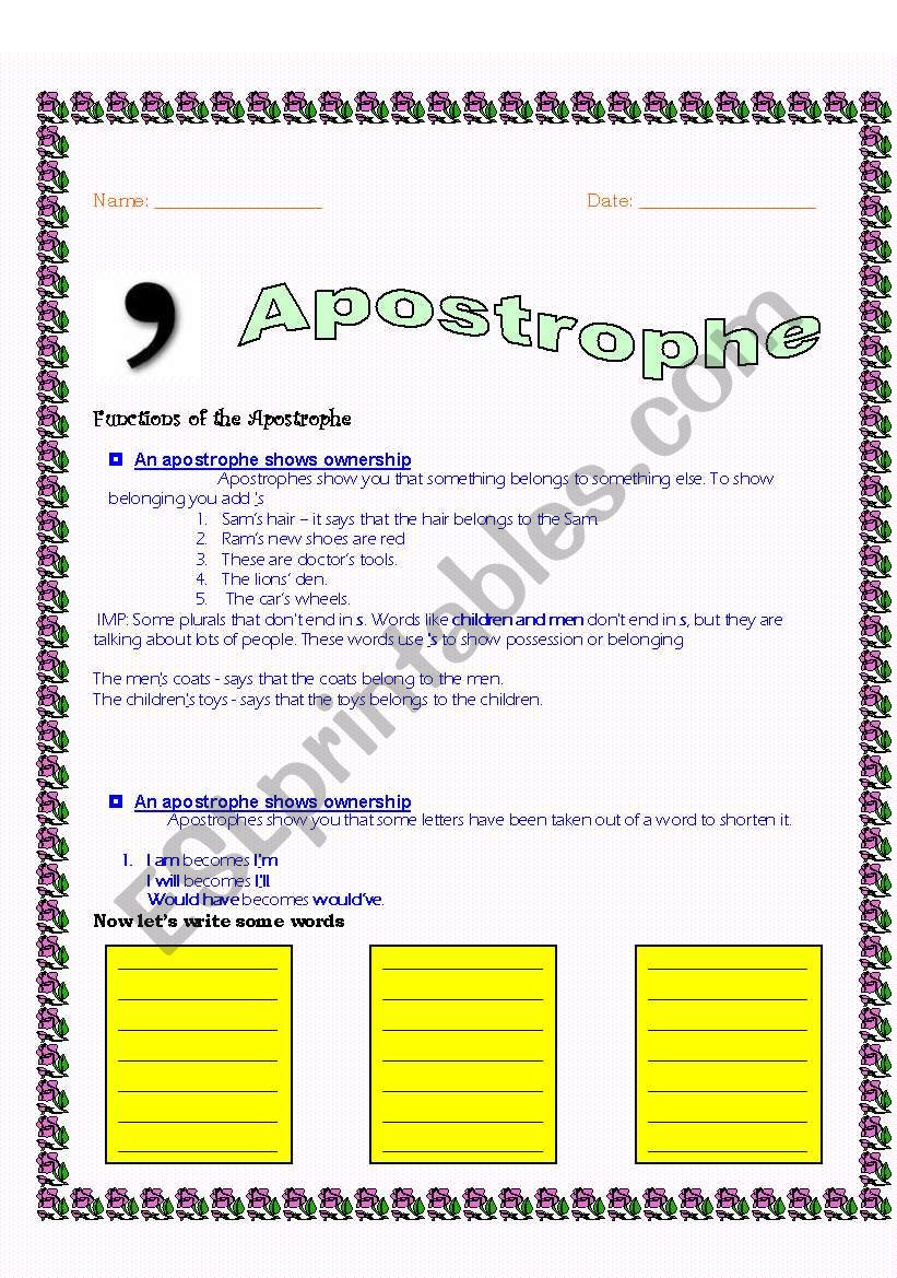 Apostrophe worksheet