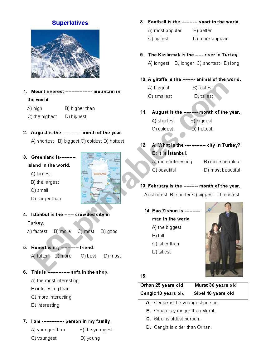 Superlatives worksheet