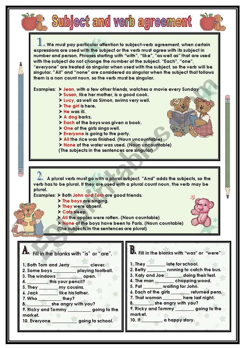 Subject and verb agreement worksheet