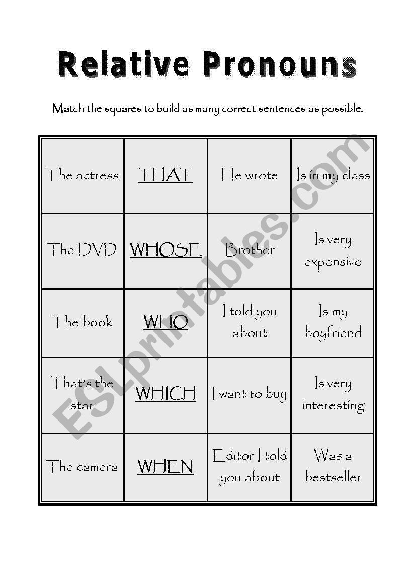 Relative Pronouns  worksheet