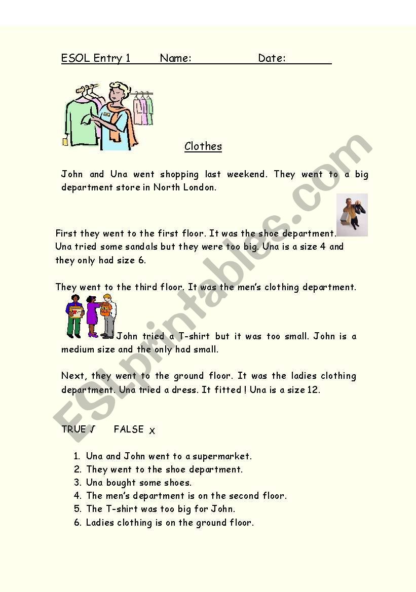 Clothes shopping worksheet