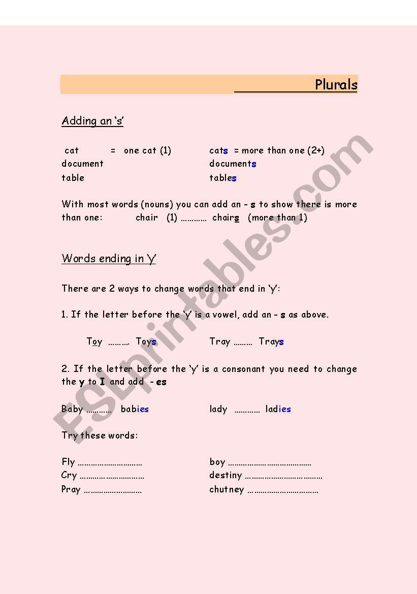 Plurals worksheet