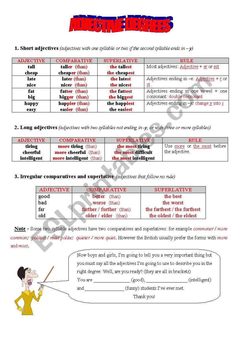 adjective degrees worksheet