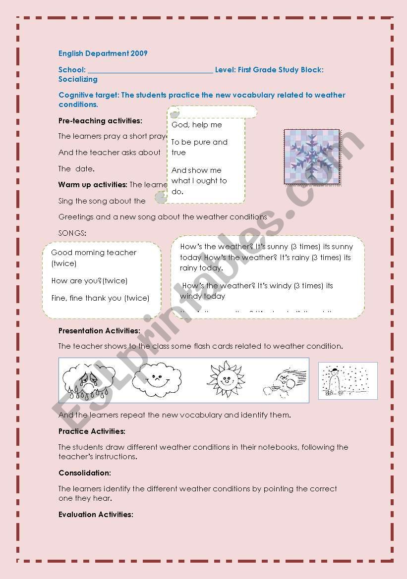 Lesson plan about weather conditions