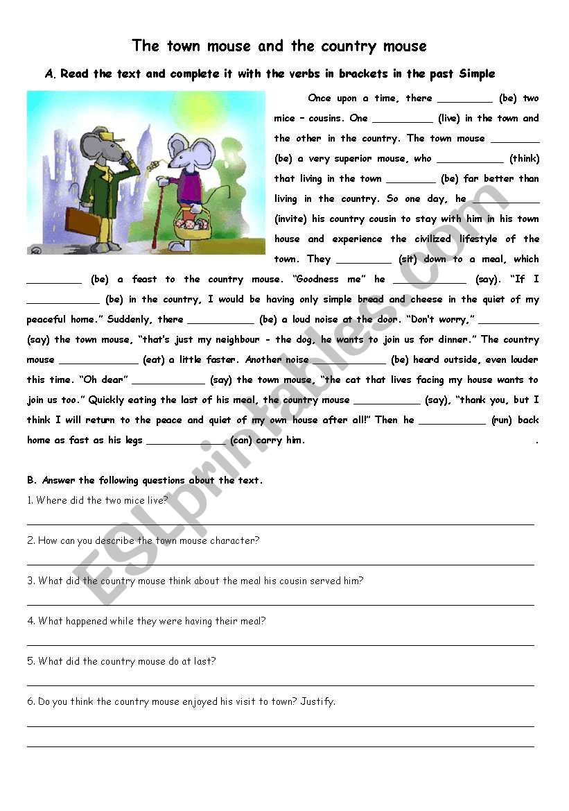 the city mouse and the country mouse - ESL worksheet by iabelmoua