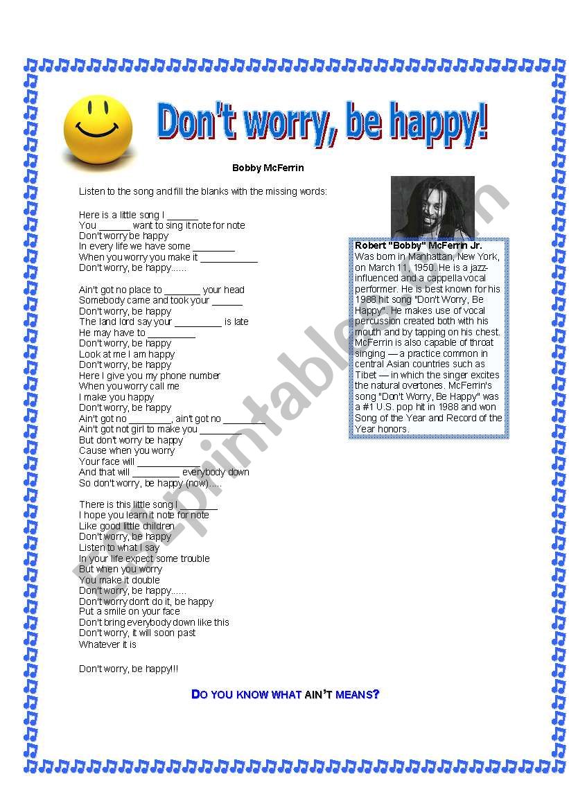 Dont worry be happy song - Bob McFerrin
