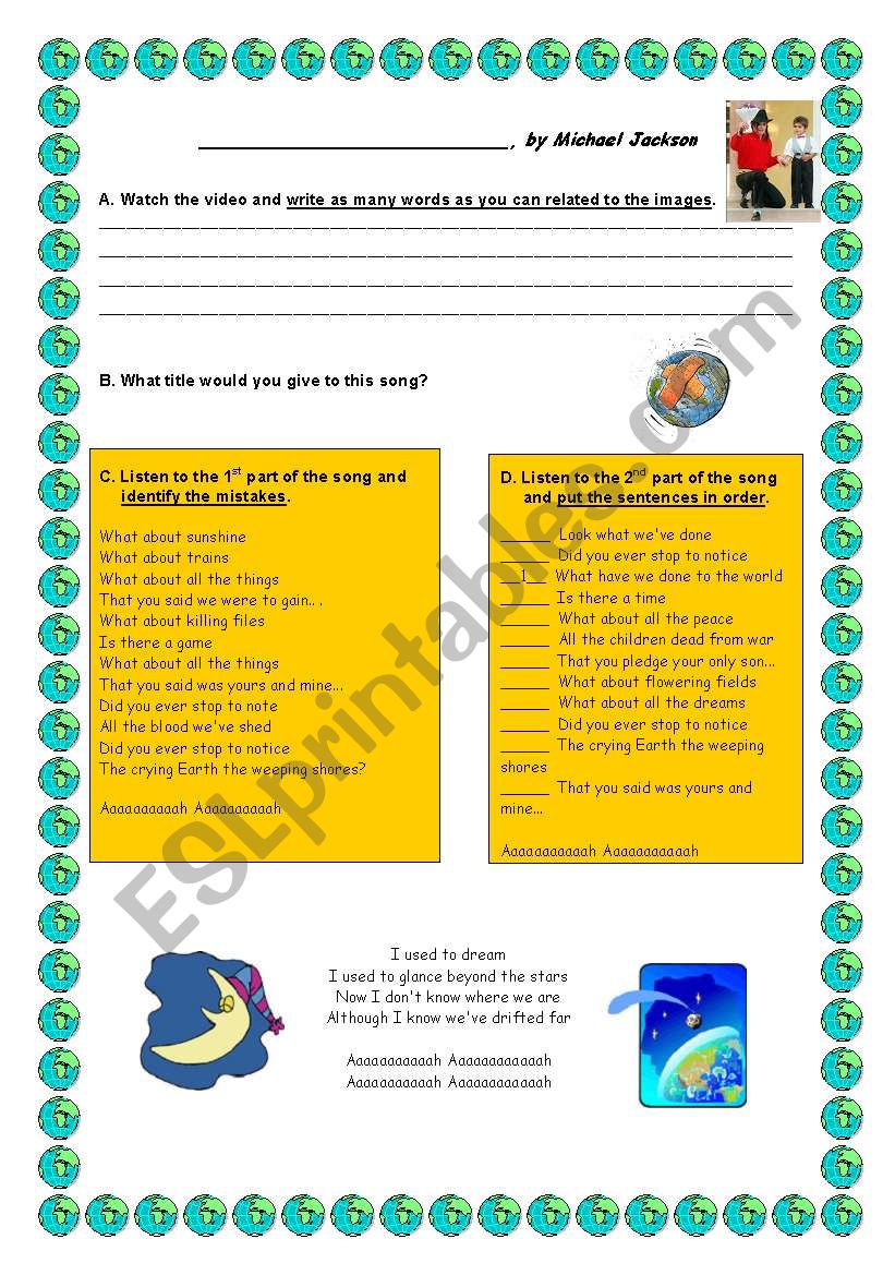 earth song worksheet