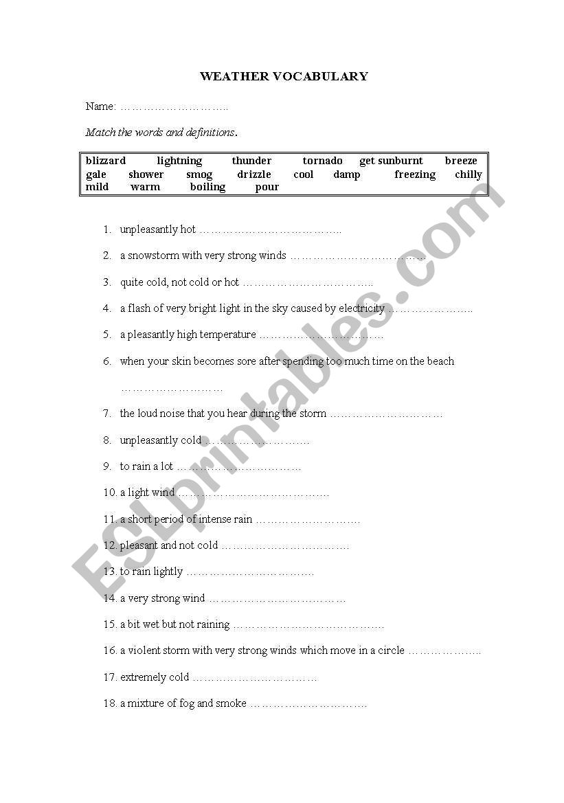 Weather vocabulary worksheet