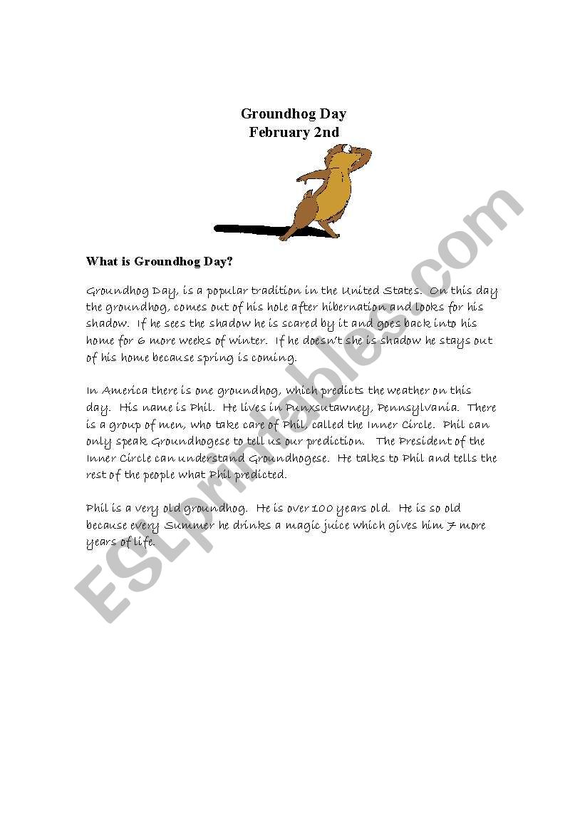 Groundhog Day (6th grade) worksheet