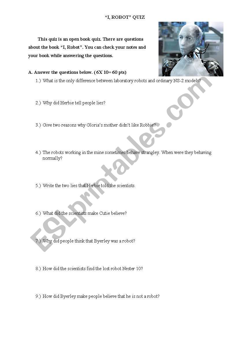 I, Robot quiz worksheet