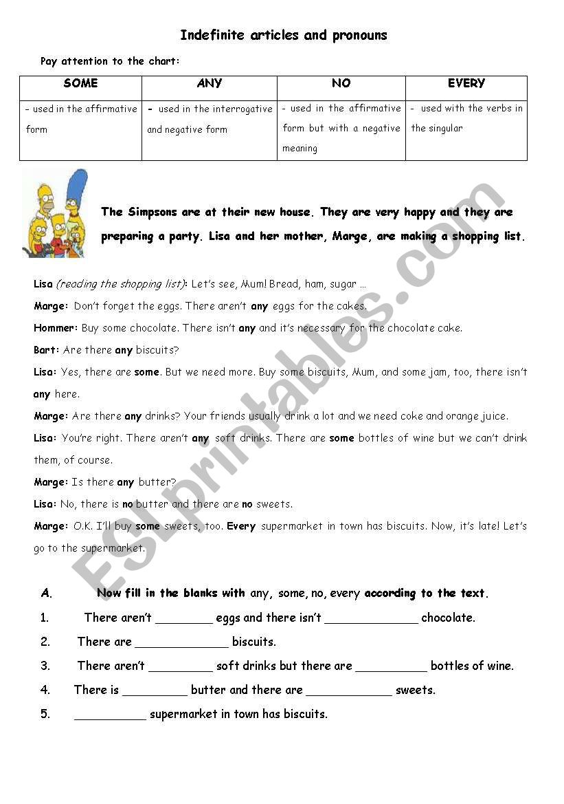 Indefinite articles worksheet