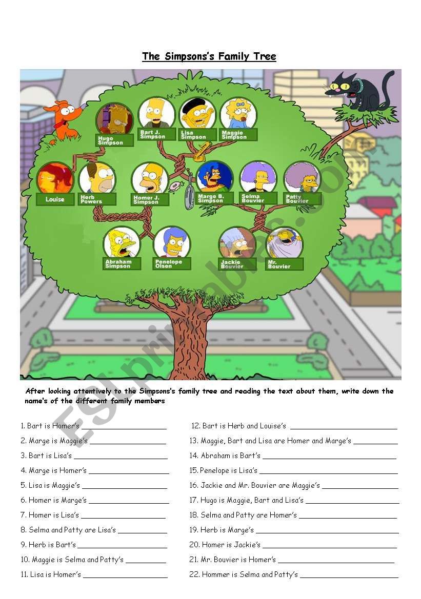 the simpsons family tree worksheet