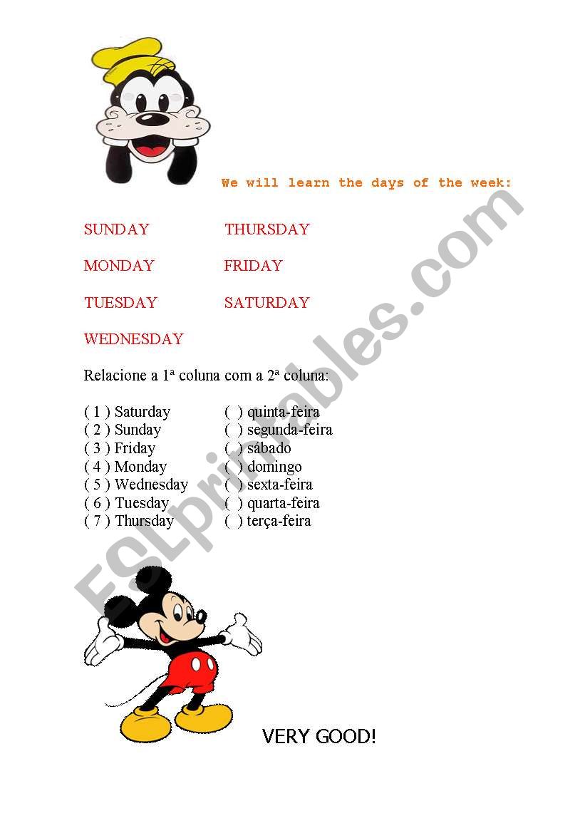 days of the week worksheet