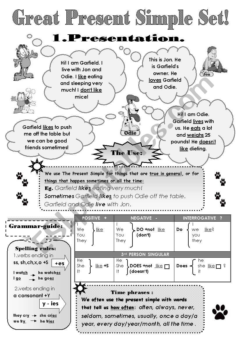 GREAT PRESENT SIMPLE SET! - 5 pages: GRAMMAR-GUIDE  + 4 pages of DIFFERENT EXERCISES!