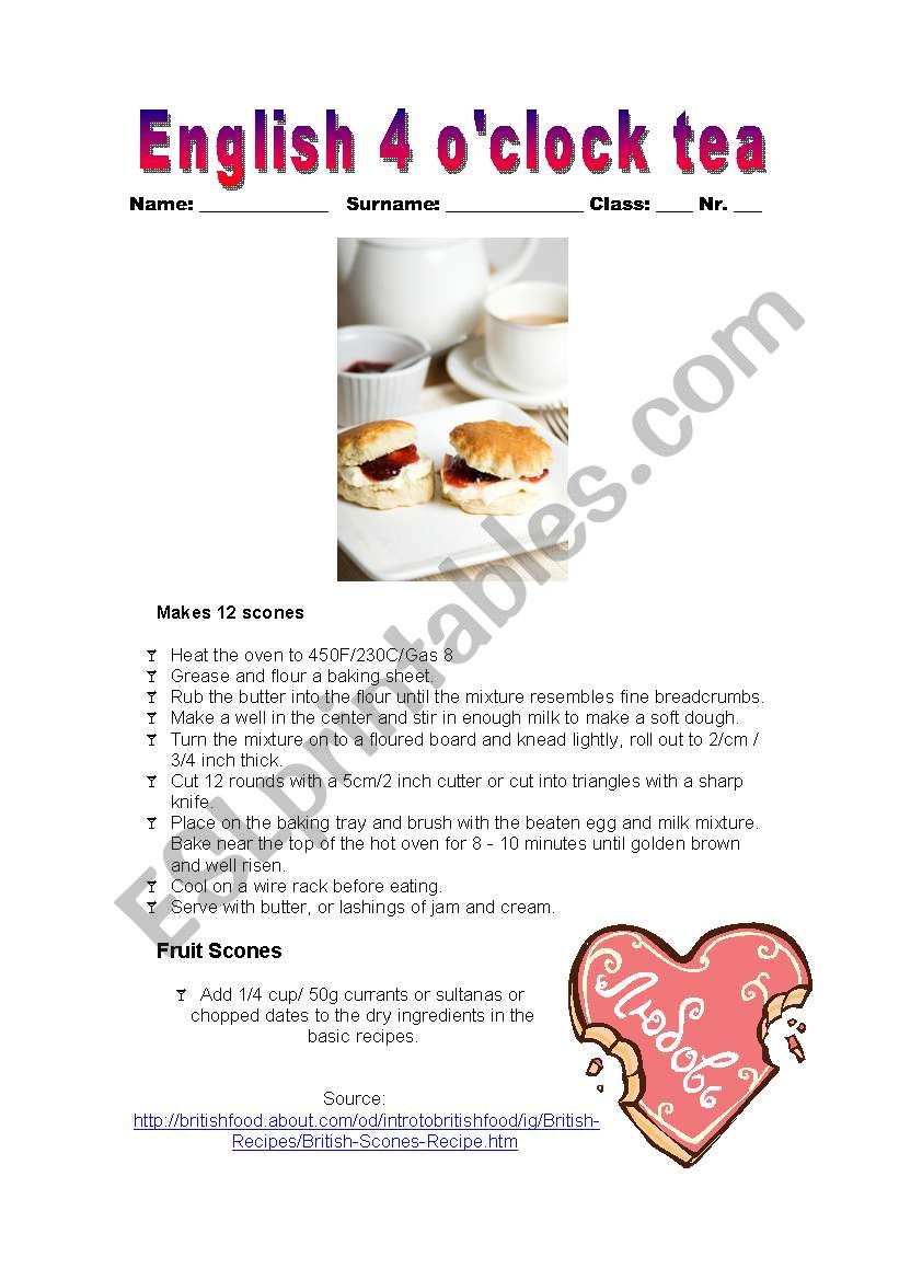 English tea worksheet